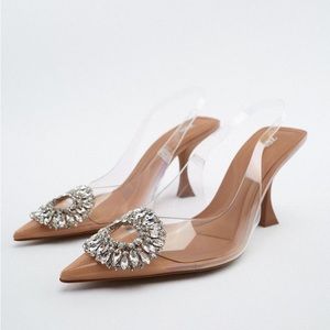 Zara Embellished Vinyl Heels